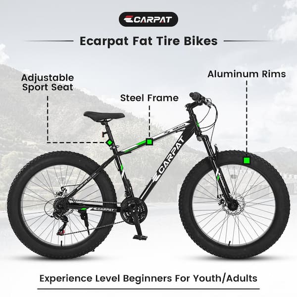 26 in. Black Full Shimano 21-Speed Mountain Bike Fat Tire Bike Adult/Youth