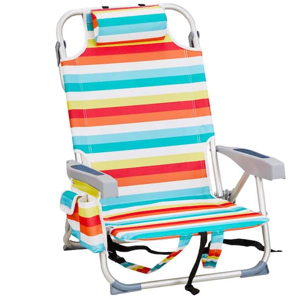 Rainbow Stripe Aluminum Folding Backpack Beach Chair