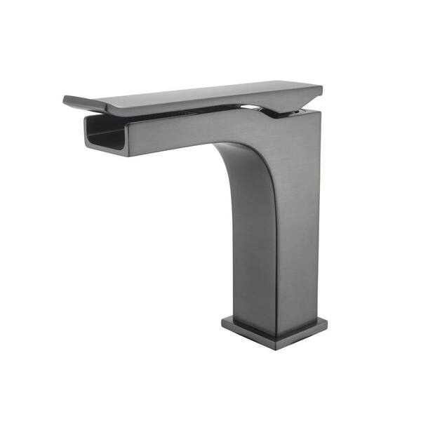 Lexora Balzani Single Hole Brass Waterfall Bathroom Faucet in Gun Metal