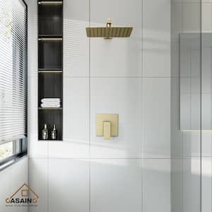 1-Spray Patterns with 1.8 GPM 10 in. with 1.8 GPM Wall Mount Square Fixed Shower Head in Brushed Gold (Valve Included)