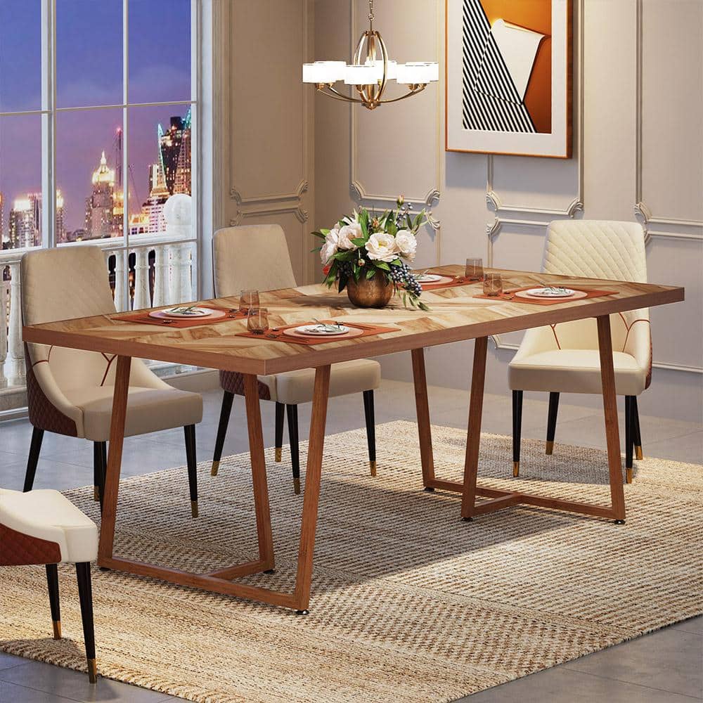 Reclaimed Wood Rectangular Dining Table with Walnut Finish