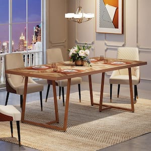 Adan Walnut Wood 70.9 in. Trestle Rectangle Dining Table Seats 6-8