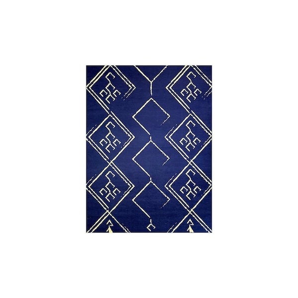 Aspen Navy Creme 2 ft. x 3 ft. Machine Washable Tribal Moroccan Bohemian Polyester Non-Slip Backing Area Rug