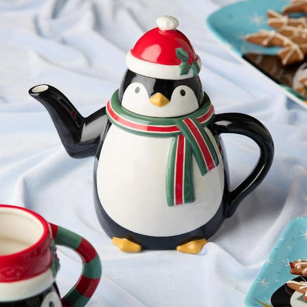 Christmas Whimsy Penguin 3-D 4-Cup 26 oz. Assorted Colors Ceramic Teapot
