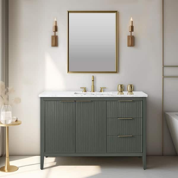 Emma 48 in. W Bath Vanity in Vintage Green with Engineered Stone Top in Arabescato with White Sink