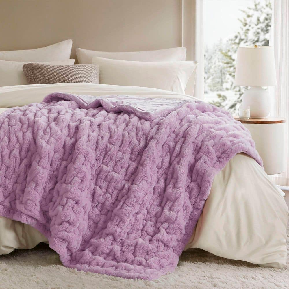 50 x 60 Ruched Polyester Fur Blanket, Purple LX-BP366545 - The