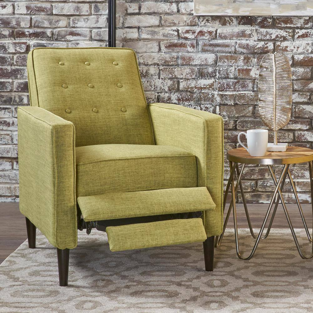 Handcrafted Beige Microfiber Wood Recliner with Tufted Back