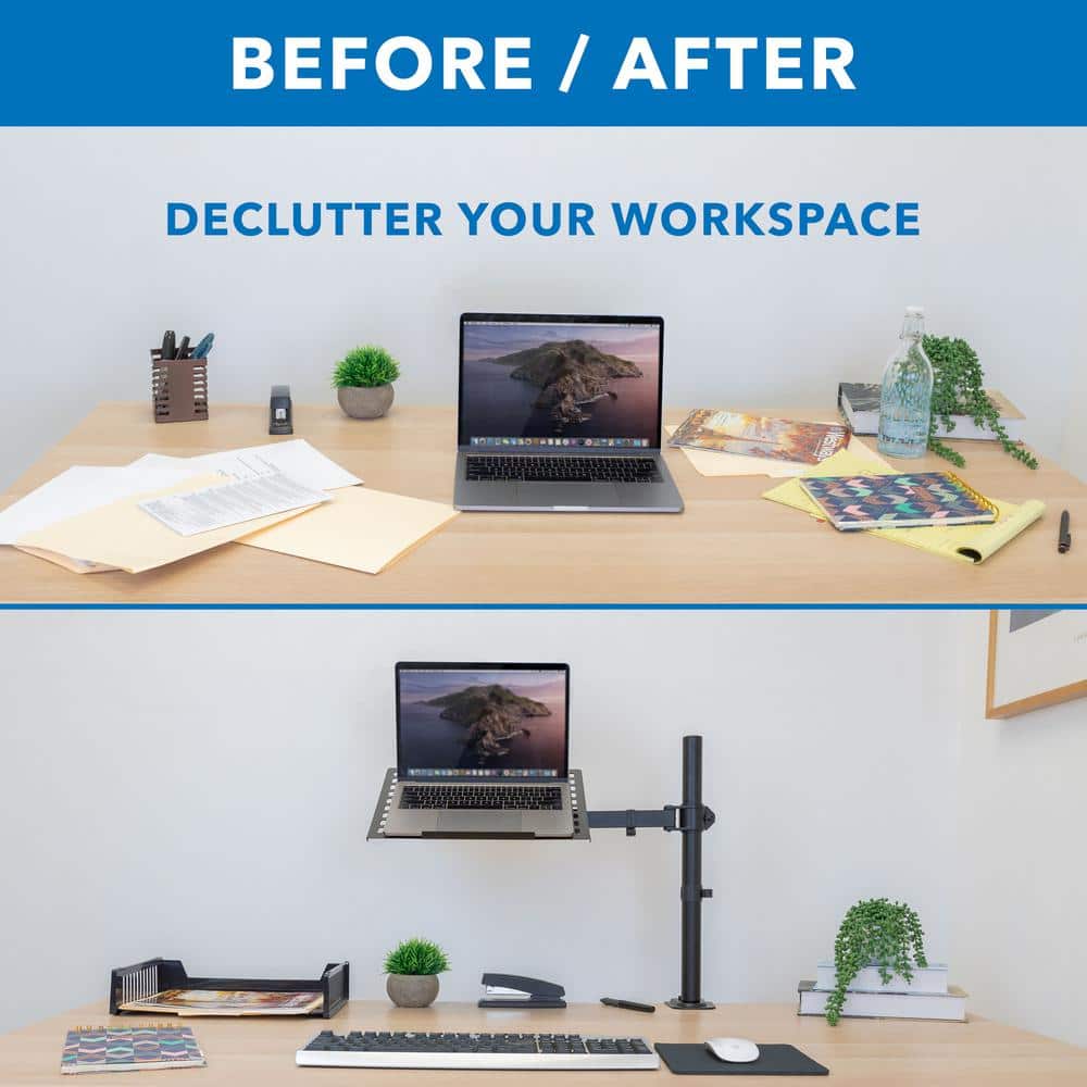 Black Adjustable Laptop Desk Mount with Vented Tray