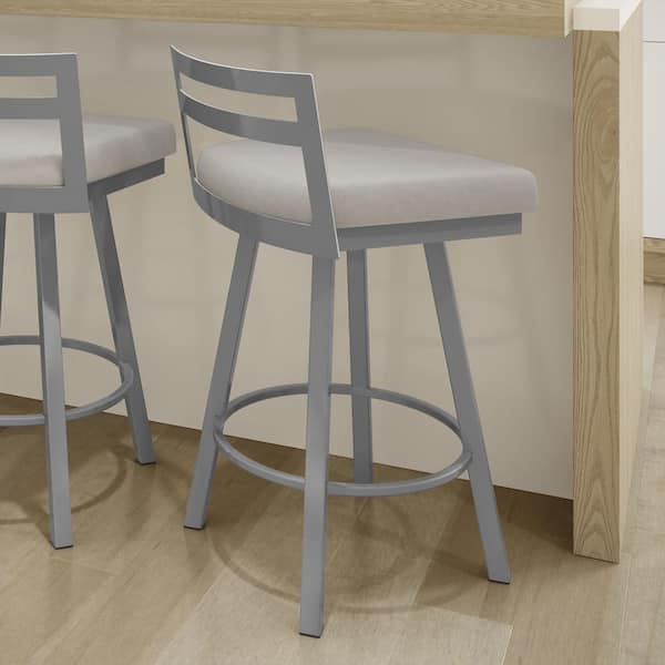 Amisco Derek 26 in. Light Grey Polyurethane Glossy Grey Metal Swivel Counter Stool