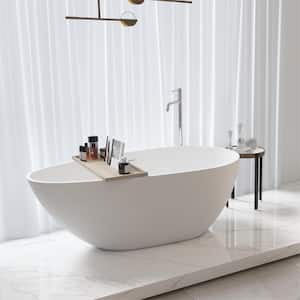 67 in. Stone Resin Oval Flatbottom Non-Whirlpool Freestanding Bathtub Soaking Tub in Matte White