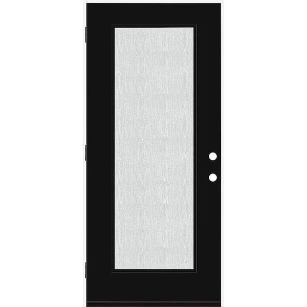 Steves & Sons Legacy 36 in. x 80 in. Full Lite Rain Glass RHOS Primed Black Finish Fiberglass Prehung Front Door
