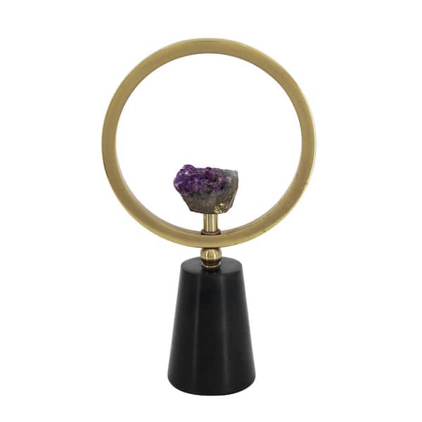 A & B Home Black/Gold Amethyst Stone on Marble Stand Object