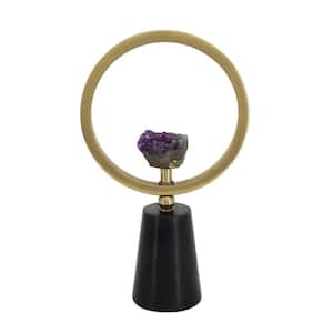 Black/Gold Amethyst Stone on Marble Stand Object