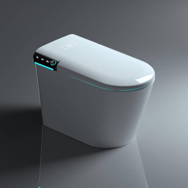 1.28 GPF Auto Open Close Lid Elongated Bidet Toilet in White with Auto Flush, Heated Seat, Warm Air Dryer