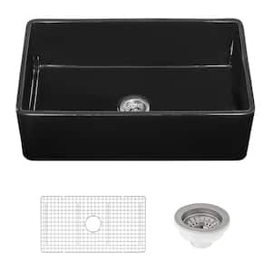 Reversible Farmhouse Apron-Front Fireclay 33 in. x 20 in. Single Bowl Kitchen Sink in Gloss Black