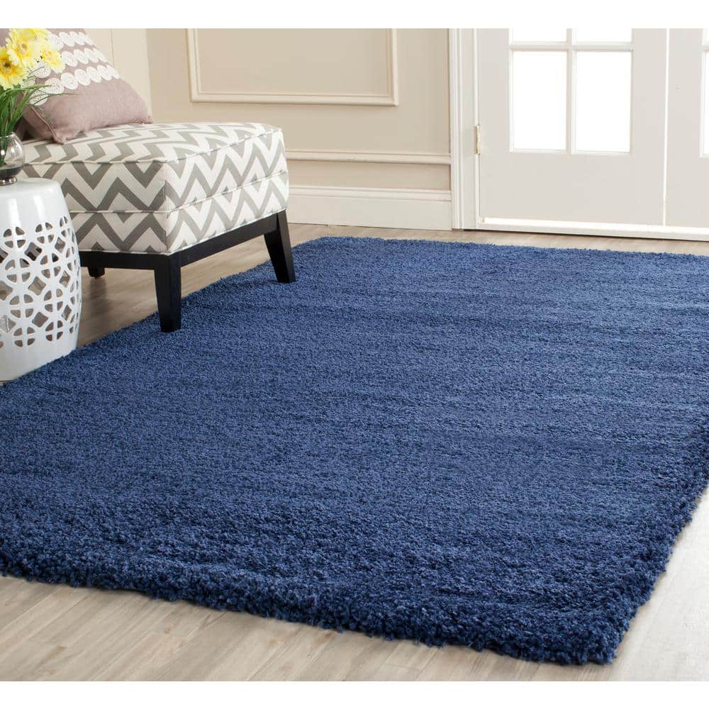 Navy Square Synthetic Shag Area Rug, 7' x 7'