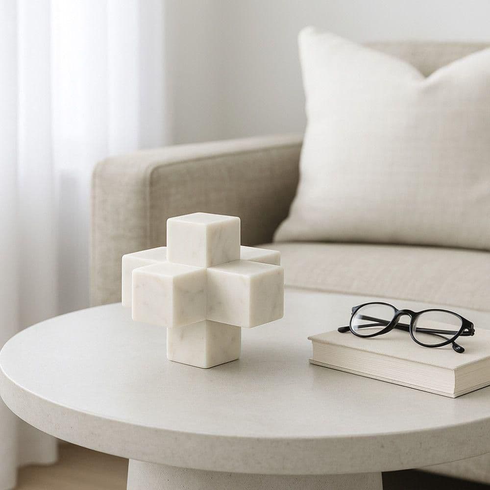 Liv & Skye White 7 in. x 7 in. Marble Jack Sculpture 15225-01
