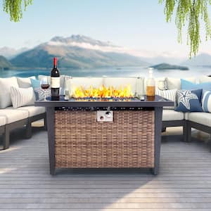 46 in. 50,000 BTU Wicker Propane Fire Pit Table, Gas Fire Table for Outside Patio with Guard Glass