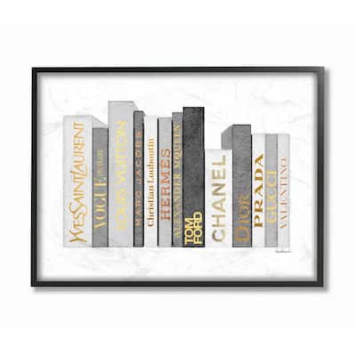 24 in. x30 in. "Fashion Designer Bookstack Grey Gold Watercolor "by Amanda GreenwoodFramed Wall Art