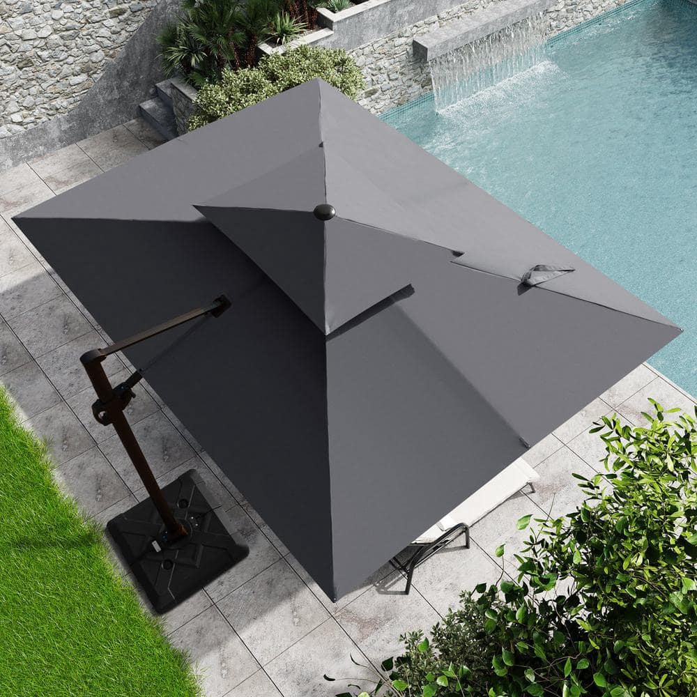 Crestlive Products 11 ft. x 9 ft. Outdoor Hanging Double Top Rectangular Cantilever Umbrella in Dark Gray