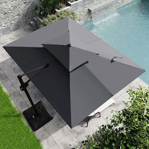 11 ft. x 9 ft. Outdoor Hanging Double Top Rectangular Cantilever Umbrella in Dark Gray