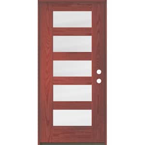 ASCEND Modern 36 in. x 80 in. Left-Hand/Inswing 5-Lite Satin Etched Glass Redwood Stain Fiberglass Prehung Front Door