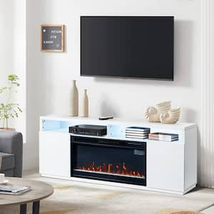 68 in. Freestanding Fireplace TV Stand for TVs Up to 75 in. with 36 in. Electric Fireplace Insert in White