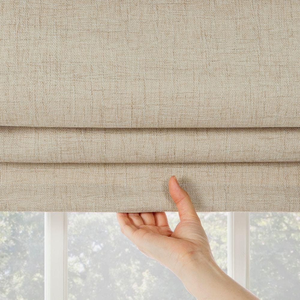 Taupe Cordless Blackout Roman Shade with Textured Fabric, 27" x 64"