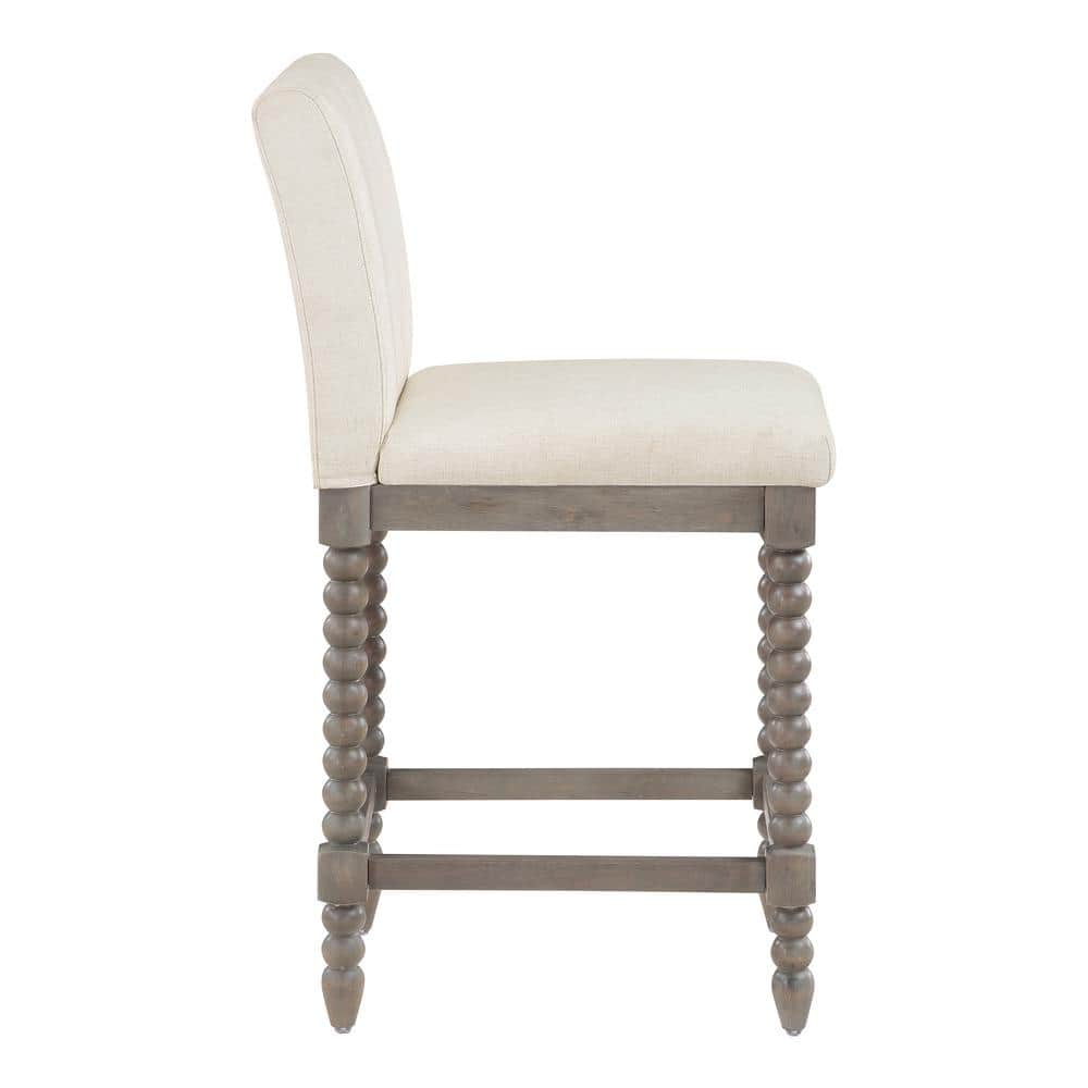 Abbott 26" Spindle Counter Stool with Padded Linen Seat, Brushed Grey Wood