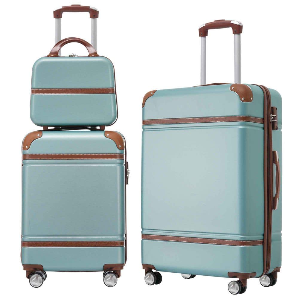3-Piece Green Hardshell and Cosmetic Case Spinner Luggage Set with TSA Lock Lightweight