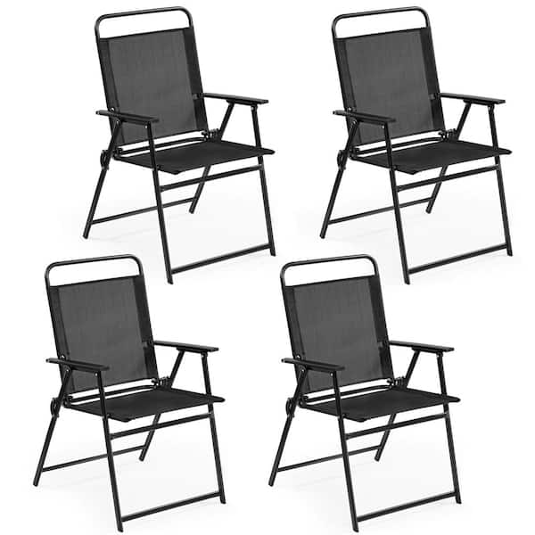 Yaheetech Texteline Foldable Outdoor Dining Chairs with Armrests Set of 4