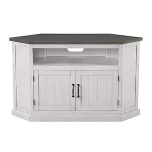 Rustic White and Grey Stain Wood 50 in. Corner TV Stand Fits TVs Up to 55 in.