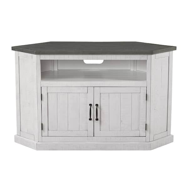 Martin Svensson Home Rustic White and Grey Stain Wood 50 in. Corner TV Stand Fits TVs Up to 55 in.