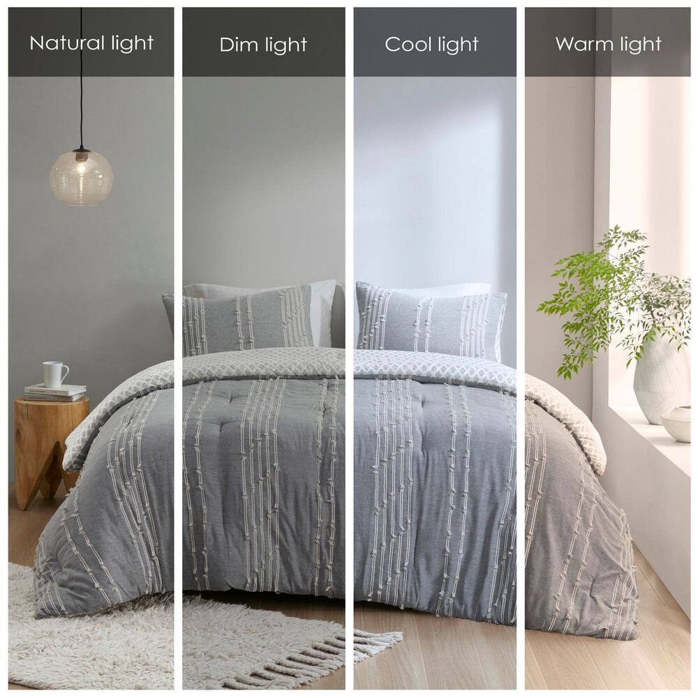Gray Full Cotton Jacquard Reversible Bedding Set