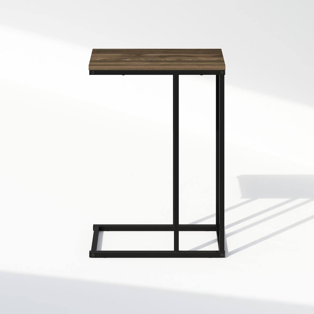 Columbia Walnut and Black Metal C-Shaped End Table