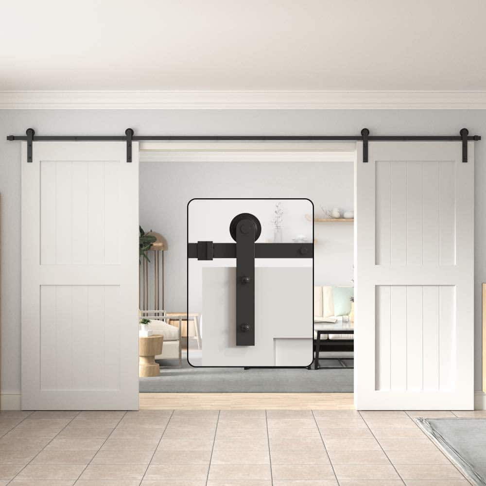 Matte Black Double Barn Door Hardware Kit with I-Strap