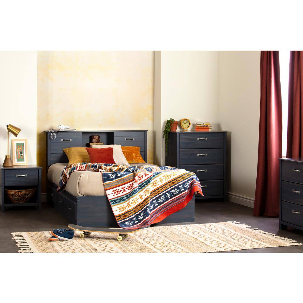 Blueberry 1-Drawer Nightstand with Open Storage and Metal Handle