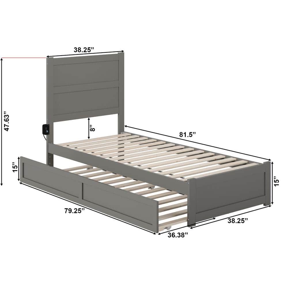 Gray Twin XL Wood Platform Bed with Trundle and Headboard