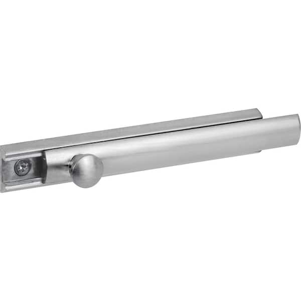 Prime-Line 4 in. Brass Satin Nickel Surface Bolt Solid Construction 2-Keepers