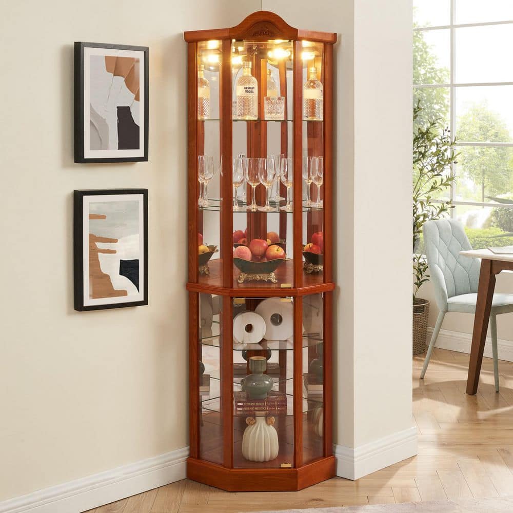 Oak 16.73 in. Display Cabinet with 2 Glass Doors