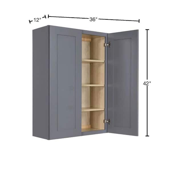 LIFEART CABINETRY Lancaster White Plywood Shaker Stock Assembled Wall Kitchen Cabinet 36 in. W x 42 in. H x 12 in. D