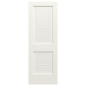 28 in. x 80 in. 2 Panel Solid Core White Primed MDF Wood Interior Door Slab with Full Modern Ventilated Panel Louver