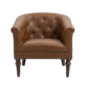 Mid-Century Modern Brown PU Leather Accent Chair, Upholstered Arm Chair