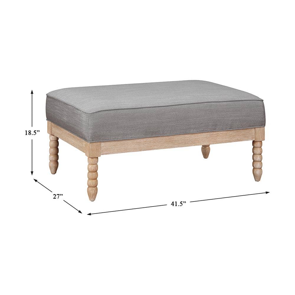 Gray Fabric Upholstered Rectangular Accent Ottoman with Natural Wood Frame