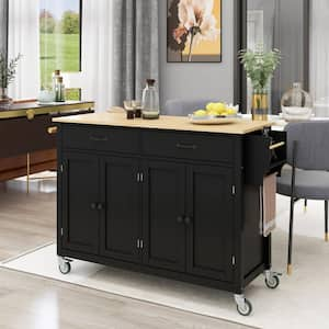 ARTCHIRLY Brown Solid Wood Top 53.1 in. White Kitchen Island with Drop Leaf, Cabinet Door Internal Storage Racks and 3-Drawers