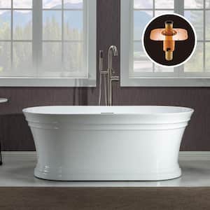 Camden 59 in. Acrylic FlatBottom Double Ended Bathtub with Polished Chrome Overflow and Drain Included in White