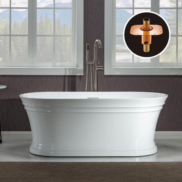 WOODBRIDGE Camden 59 in. Acrylic FlatBottom Double Ended Bathtub with Polished Chrome Overflow and Drain Included in White