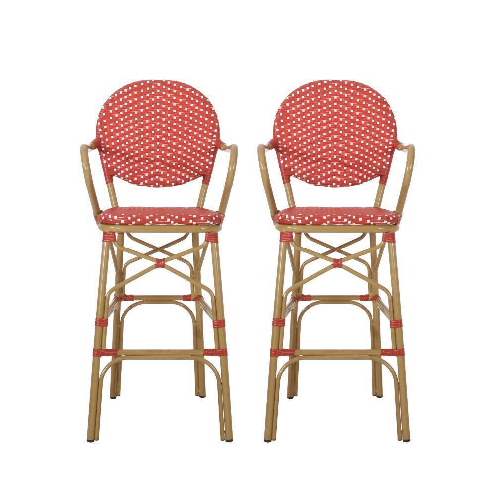 Lyam Aluminum Outdoor Bar Stool Chairs with Red and White Cushion (2-Pack) price history on PriceWatchPro
