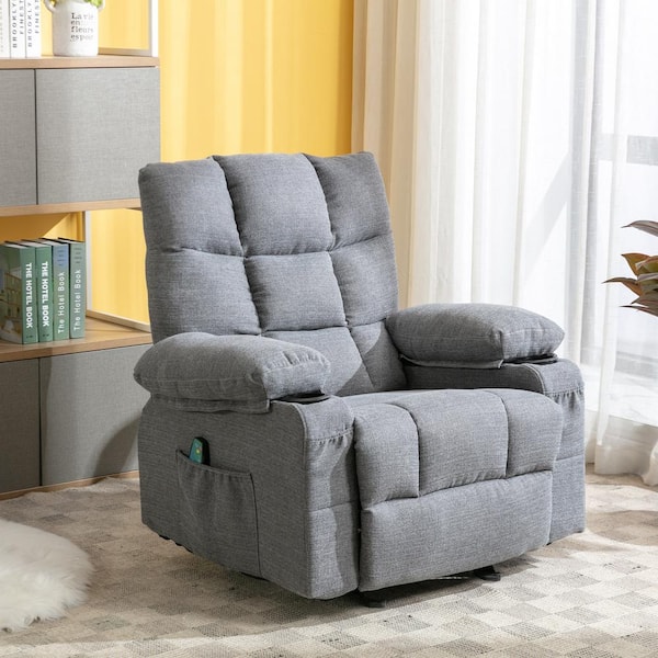 IDEAGLE Gray Velet Massage Chair Recliner Heating sofa with USB and side pocket with 2-Cup Holders