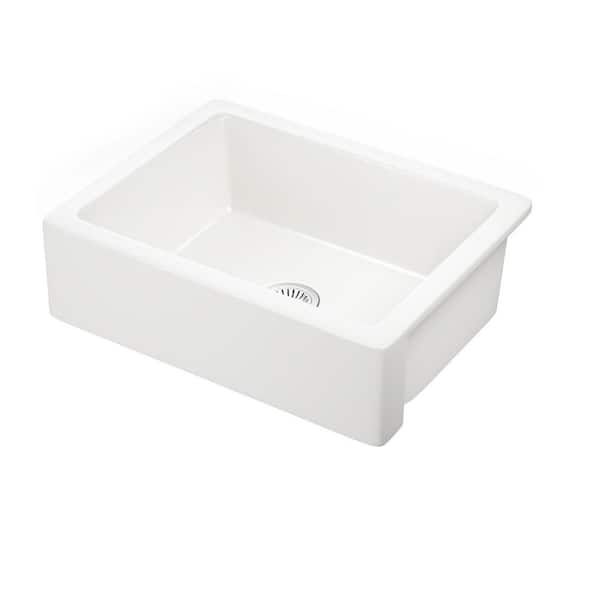 White Fireclay 24 in. Single Bowl Farmhouse Apron Kitchen Sink